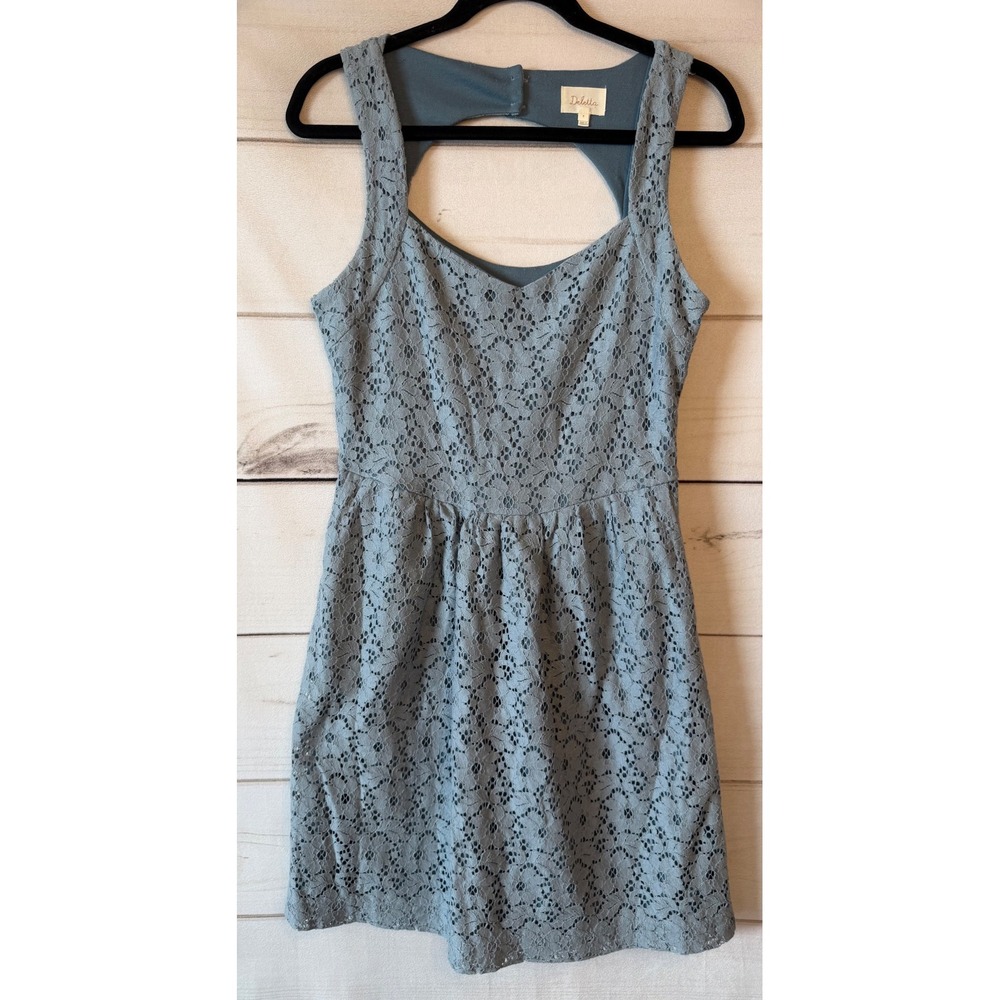 Anthropologie Deletta Blue Floral Lace Open Back Mini Dress Womens Medium
